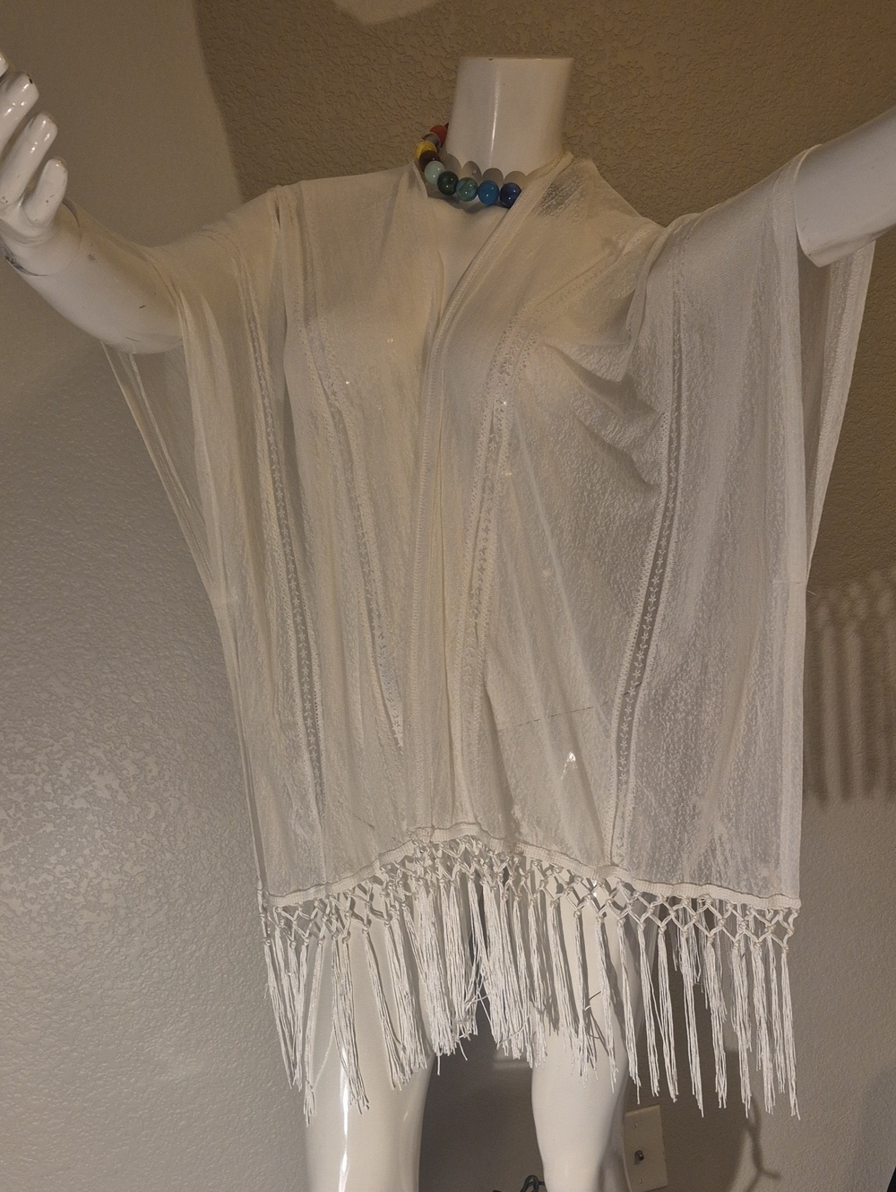 Sheer Fringe Tunic Top in White
